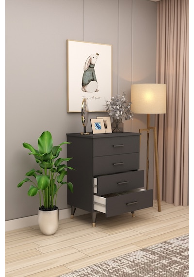 Asra Trend 4 Çekmeceli Şifonyer ŞF-01 %100 MDF Modern Depolama Ünitesi Antrasit