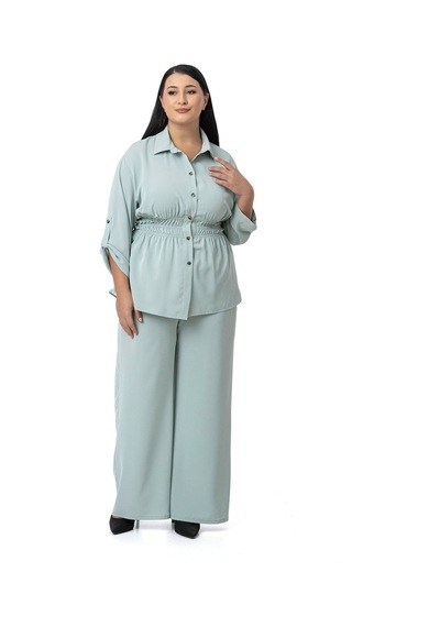 Disentis Büyük Beden Beli Lastik Büzgü Detaylı Gömlek Pantolon Mint Yeşili İkili Takım Mint Yeşili Disentis Büyük Beden Beli Lastik Büzgü Detaylı Gömlek Pantolon Mint Yeşili İkili Takım Mint Yeşili