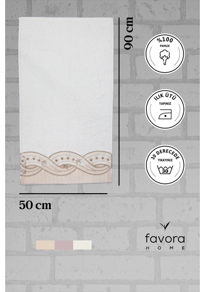 %100 Pamuk Fiyonk Güpürlü Çeyizlik Havlu 50x90 - Vizon