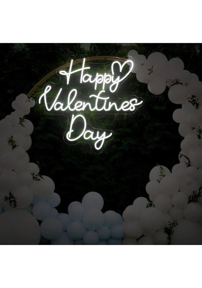 Happy Valentines Day Yazılı Neon Tabela Beyaz
