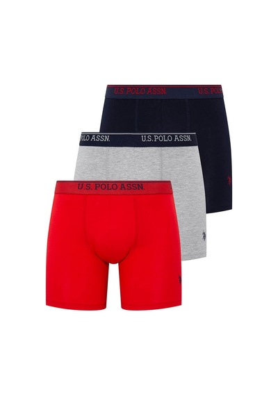 U.S. Polo Assn. Erkek 3 Lü Boxer Set Kırmızı Gri Melanj Lacivert 001