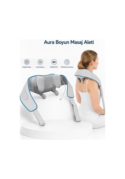 Aura 6 Başlıklı Yoğurmalı Masaj Aleti - Şarjlı Isıtmalı Boyun Ve Vücut Masajı Cihazı Çok Renkli