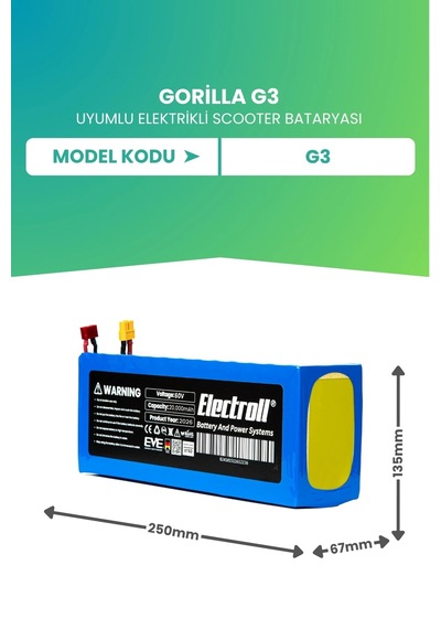 Gorilla G3 Uyumlu Batarya Ultra Yüksek Kapasite 60v 20.000mah Elektrikli Scooter Bataryası Çok Renkli