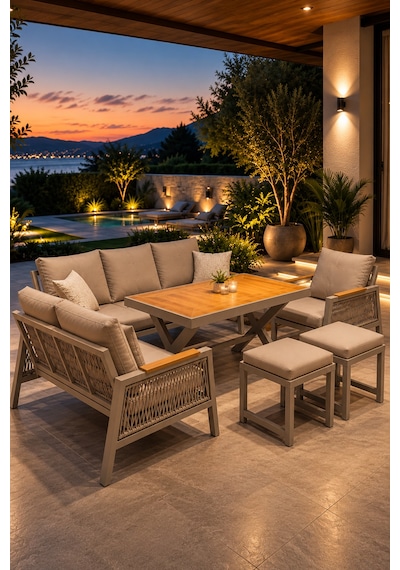 Garden Serisi Balkon Takımı, 3-2-1 Cappuccino Bahçe Takımı, 3'lü Koltuk 70x180, 2'li Koltuk 70x150, Tekli Koltuk 70x70, Masa 70x110, 2 Puf Cappuccino Garden Serisi Balkon Takımı, 3-2-1 Cappuccino Bahçe Takımı, 3'lü Koltuk 70x180, 2'li Koltuk 70x150, Tekli Koltuk 70x70, Masa 70x110, 2 Puf Cappuccino