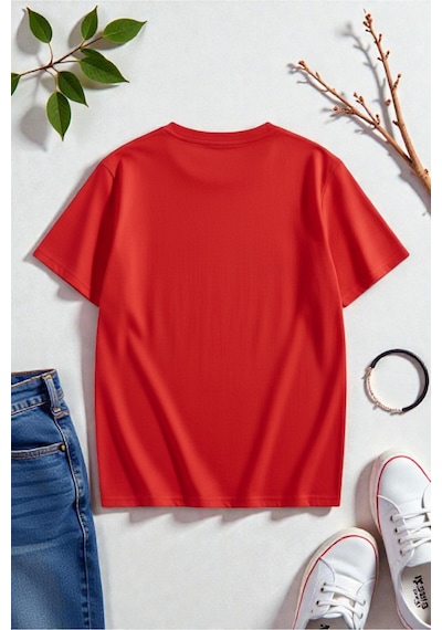 Uyguntarz Unisex Night Kalp Baskılı Tasarım Tshirt Kırmızı