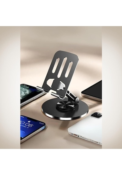 360 Döner Metal Telefon Ve Tablet Tutucu Stand, Katlanabilir Teleskopik, Silikon Pedli, Kaymaz Tabanlı, Ev Ofis Seyahat İçin Pratik Çözüm Cok Renkli