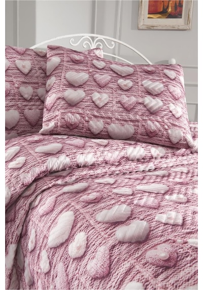 Kalpten Ultrasonik Kapitoneli 5d Baskılı Çift Kişilik Yatak Örtüsü Pembe Pembe