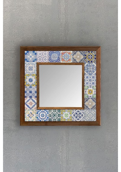 Oscar Stone Ahşap Çerçeveli Mozaik Doğaltaş Ayna 33 Cm X 33 Cm Hall Aynası Diğer