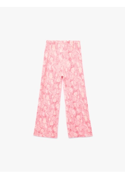 Koton Desenli Beli Lastikli Geniş Paça Pantolon Pembe Desenli 6skg40199ak