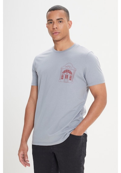 AC&Co / Altınyıldız Classics Erkek Grı Standart Fit Normal Kesim Baskılı Bisiklet Yaka Tişört Gri