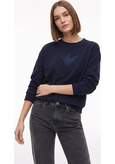 Fabrika Lacivert Kadın Bisiklet Yaka Loose Fit Nakışlı Sweatshirt F6wl-swt0087