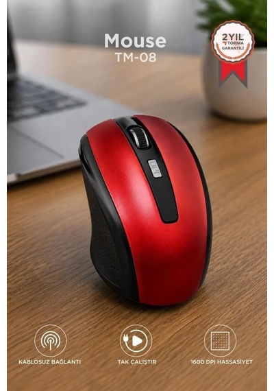 Özel Üretim Sistem Ekipman Teknoloji Mouse Optik Kablosuz Fare Tm08 Kırmızı