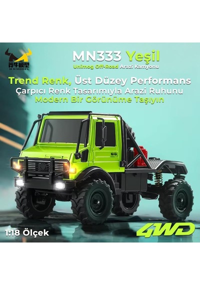 Mn Model Mn333 1/18 Mercedes Unimog U4000 4wd Rc Crawler Offroad Uzaktan Kumandalı Araba Arazi Aracı Model Car Truck Rtr Yeşil Mn-333 +dahili Işık Seti