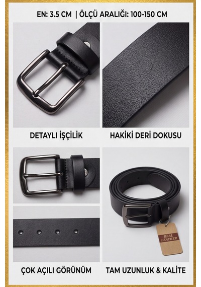 Atlas Premium - %100 Hakiki Deri Klasik Erkek Kemer 3.5 Cm En Siyah
