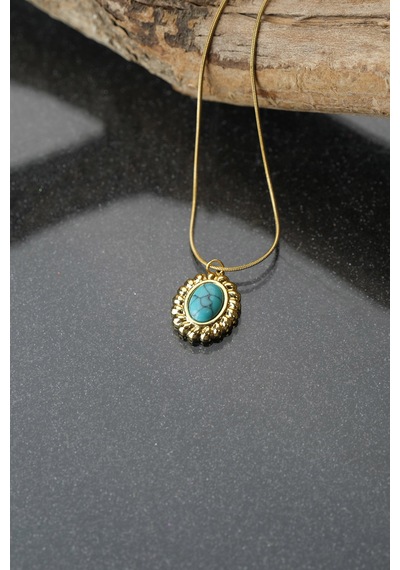 Çildan Womens Doğal Taşlı Gold Kolye