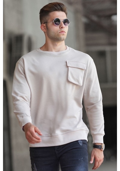 Madmext Bej Bisiklet Yaka Sweatshirt 5320 Bej