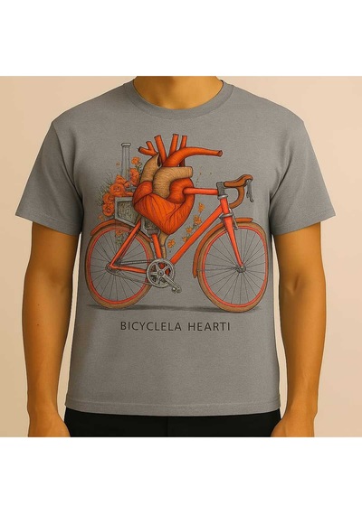 Sende Yakala Bicycle Heart Baskılı Oversize Thisirt Gri