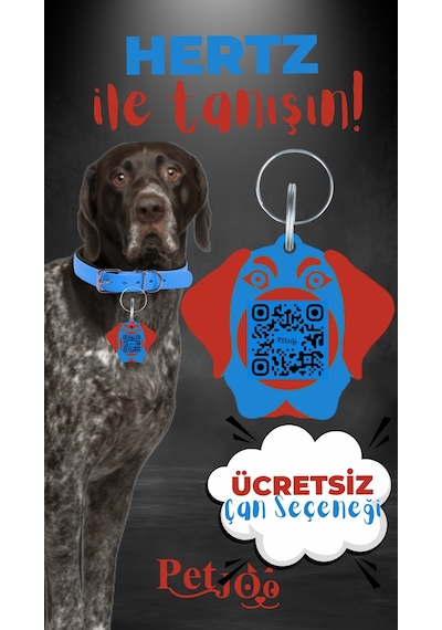Petjoo 26.Hertz Kırmızı-Mavi Qr'lı Köpek Künyesi