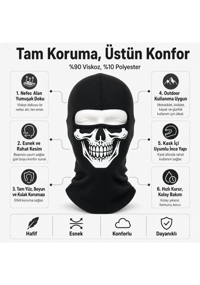 Unisex Kuru Kafa Baskılı Balaklava 1 Adet Tek Beden Viskoz Kask İçi Motosiklet Maskesi 1 Siyah