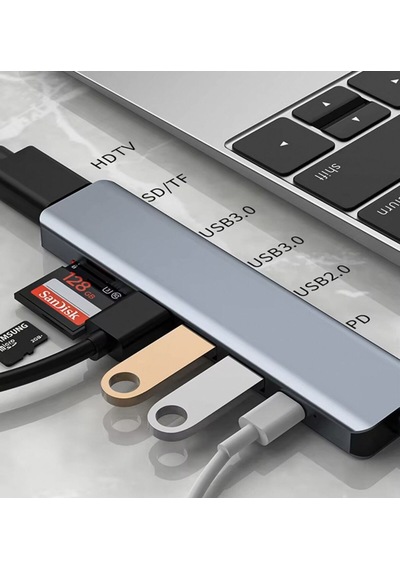 7 İn 1 1x Type-c 3x Usb 1x Sd 1x Tf 1x Hdmı Çıkışlı Usb C Hub Çoklayıcı Görüntü Ve Veri Aktarıcı