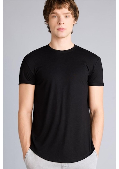 DeFacto Long Muscle Fit Bisiklet Yaka Basic Düz Kısa Kollu Siyah Tişört N2104AZ25SPBK81