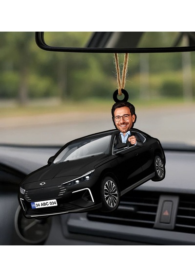 Bk Gift Kişiye Özel Erkek Oltu Renk Togg Karikatürlü Ahşap Plakalı Araba Dikiz Ayna Süsü-1 , Arkadaşa Hediye, Sevgiliye Hediye, Araba Hediyesi Kobitme