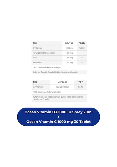 Ocean Vitamin D3 1000 Iu Sprey 20ml + Ocean Vitamin C 1000 Mg 30 Tablet