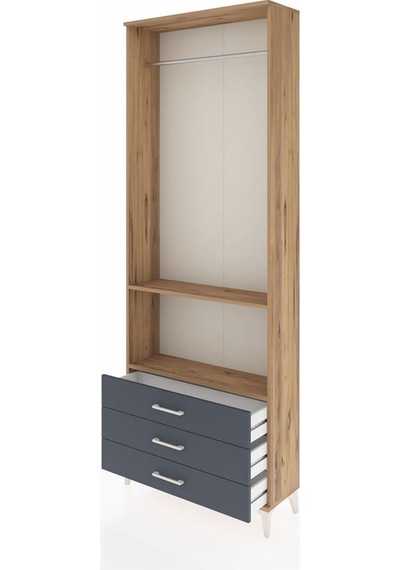Arges Dolap 2 Raflı 3 Çekmeceli Tek Askılı 88x30x243 Çam-antrasit Atlas Çam
