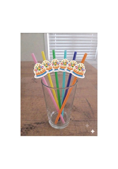 Gökkuşağı Konsept 12li Cupcake Kürdan 12li Pipet Seti Kırmızı