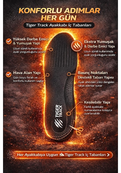 Tıger Track Flexistep Spor Ve Günlük Kullanım Için Ultra Konforlu Ortopedik Ayakkabı Tabanlığı Kadın Erkek