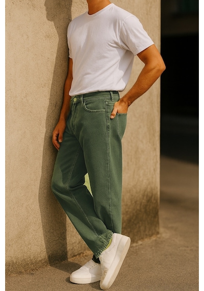 Cedy Denim Yüksek Kalite Baggy Fit Jean Leon Yüksek Bel Bol Kesim Kot Pantolon C352 Haki