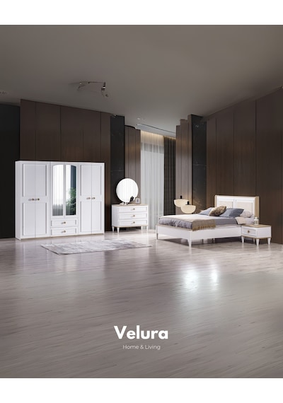 Legna 6 Kapaklı Aynalı Gardırop Dolap Beyaz - Ceviz