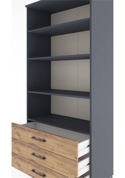 Hyperion Dolap 4 Raflı 3 Çekmeceli 88x44x195 Antrasit-çam Antrasit