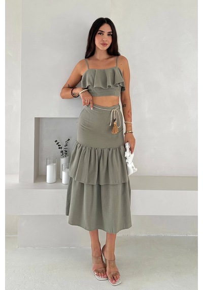 Asprin Fashion Kat Bluz Etek Takım Haki Haki