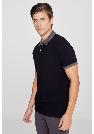 AC&Co / Altınyıldız Classics Erkek Sıyah-antrasıt %100 Pamuk Slim Fit Dar Kesim Polo Yaka Tişört