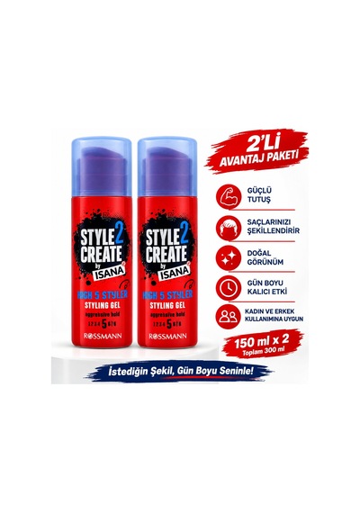 Isana Style2create High 5 Styler Styling Gel 150 Ml X 2'li Avanta