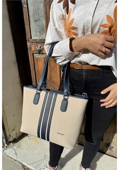 Kadın Orijinal Just Polo Yeni Sezon Büyük Boy 3 Bölmeli Lüks El Ve Omuz Çantası Shoulder Bag Ekru