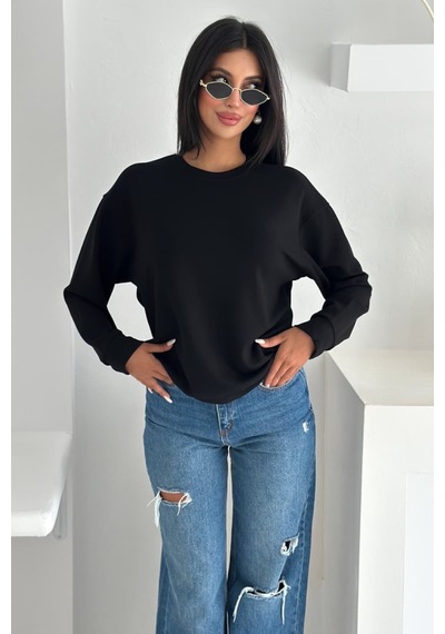 Femelle Siyah Modal Kumaş Basic Sweatshirt