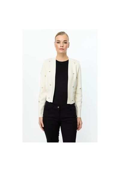 On Fashion Kadın Zımbalı Krem Hırka 59901 Krem