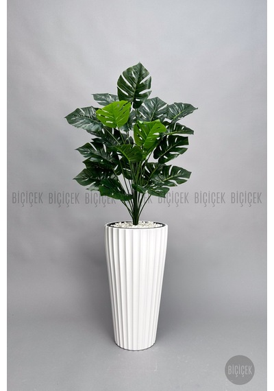 Yapay Monstera Deve Tabani Bi Tki Si 130 Cm Beyaz Li Lyum Saksıda