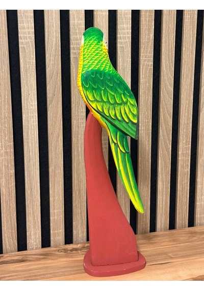 El Yapımı Ahşap Papağan Heykeli Kütük Üzeri El Oyması & El Boyaması Dekor 45 Cm Özel Üretim Myk Hediye Ve Sanat
