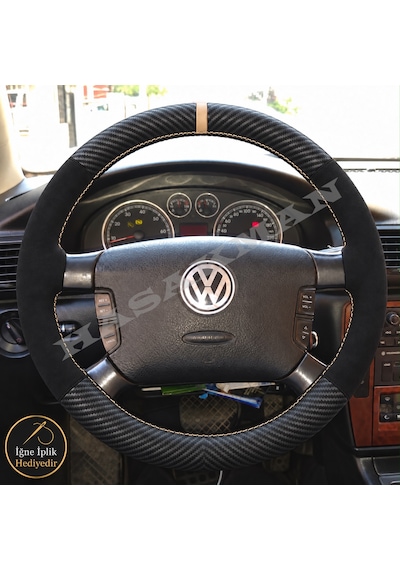 Volkswagen Bora Dikme Direksiyon Kılıfı Alcantara Süet Mat Karbon Bej Yüzük Ve Dikiş 4 Kollu-highline 2000-2005