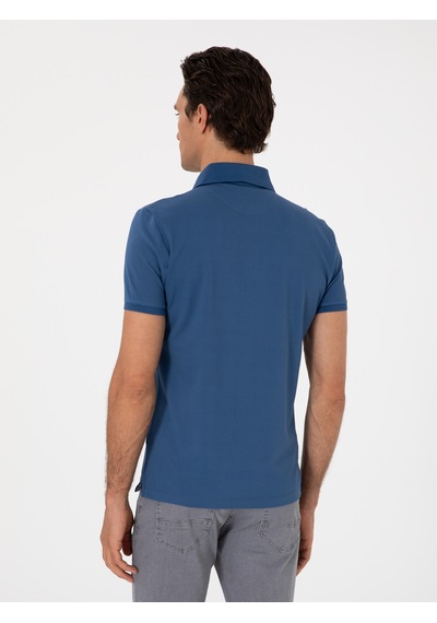 İndigo Slim Fit %100 Pamuk Polo Yaka T-shirt Mavi