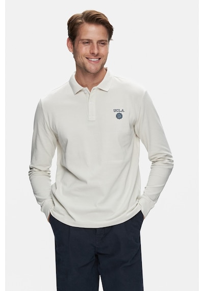 Ucla Maxwell Bej Polo Yaka Baskılı Standard Fit Erkek Sweatshirt Bej