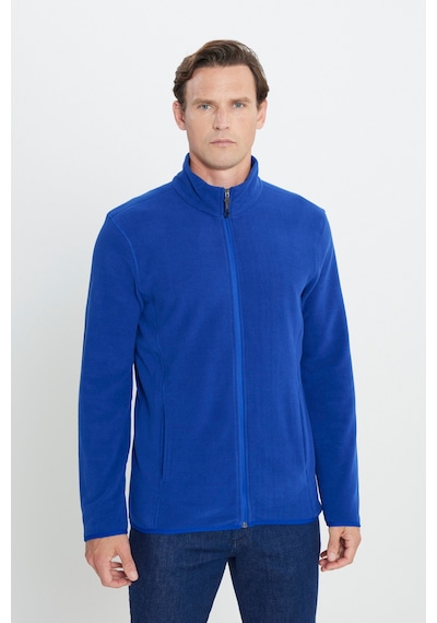 AC&Co / Altınyıldız Classics 4A5221100014SKS3XL Standart Fit Fermuarlı Bato Yaka Polar Erkek Ceket Saks Mavisi