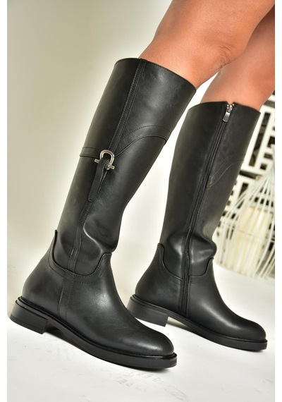 Fox Shoes T973600609 Siyah Düz Taban Kadın Çizme Siyah