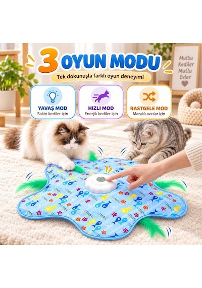 Büro Ev Ofis Evcil Kedi Hayvanı İçin Usb Şarjlı 3mod Hareketli İnteraktif Oyun Matı
