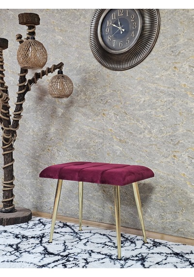 Zafir Gold Sivriltme Ayaklı 60 Cm Puf Bench - Puf - Bench - Oturak - Mutfak Oturağı - Antre Oturağı Bordo