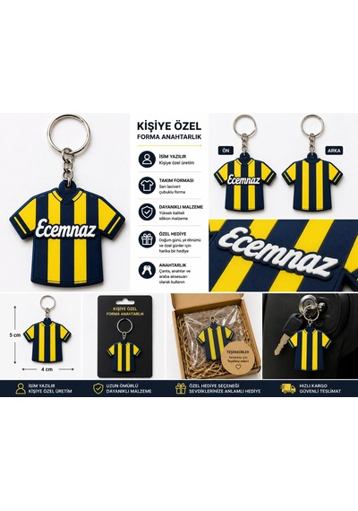 Anahtarlık Kişiye Özel Sarı Lacivert Forma Qtop Q-1054