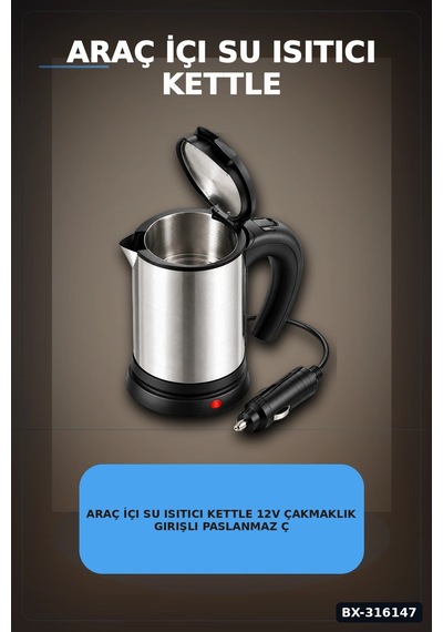 Araç İçi Su Isıtıcı Kettle 12v Çakmaklık Girişli Paslanmaz Çelik Termos Bx-316147